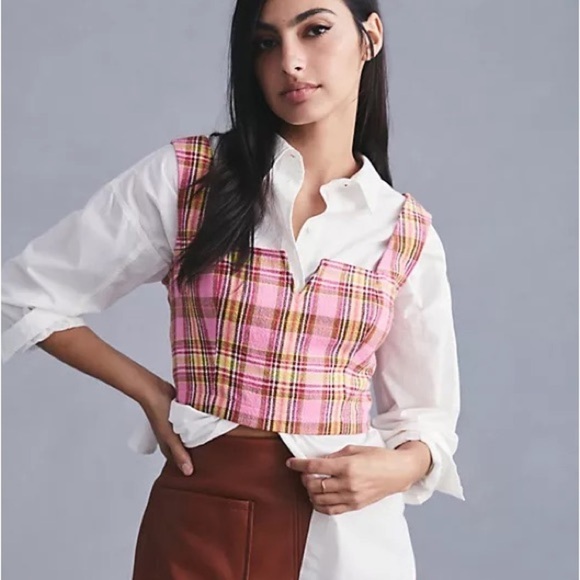 Anthropologie Pink Plaid Maeve Structured Corset Top 12 - Picture 4 of 4